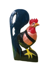 Hand Carved Hand Painted Wooden Rooster Statue Figurine 16&quot;T Indonesia - $19.79