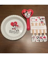 DISNEY MICKEY MINNIE MOUSE PIE DISH Round 9” Ceramic Silicone Spatula Sp... - $24.99