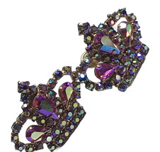 Vintage Crown Shaped Pink Aurora Borealis  Rhinestone Screw Post Earrings - £39.82 GBP