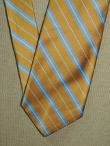 Brooks Brothers USA Neck Tie/Necktie Silk gold blue white stripes 60&quot;x3.75&quot; - £21.45 GBP