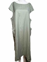 Mordenmiss NEW Women&#39;s 2X Cotton Linen Long Dress w/Pockets Green - AC - £21.03 GBP