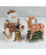 1995 Fitz &amp; Floyd Omnibus King Wenceslas Santa &amp; Deer Salt &amp; Pepper Shakers - €16,78 EUR