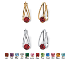 Simulated January Garnet Birthstone Crystal Hoop Earrings Silvertone & Goldtone - $99.99