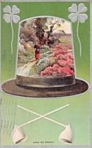 ERIN GO BRAGH-GILT 4 LEAF CLOVERS-WHITE PIPES~1910 ST PATRICKS DAY POSTCARD - $5.92