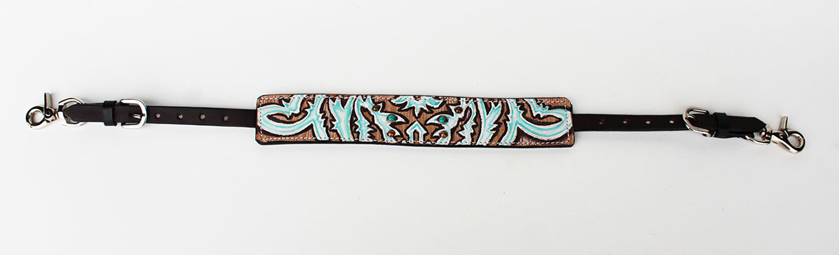 Western Leather Wither Strap Breast Collar Tooled Show Tack Turquoise 105M80223 Item image 2