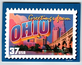 Greetings From Ohio Large Letter Chrome Postcard USPS 2001 Bridge Buildings Lake - £9.68 GBP