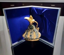 1970 Jim Beam Decanter Empty Bottle Gold Blue Floral 155 Months Whiskey with Box - $34.64