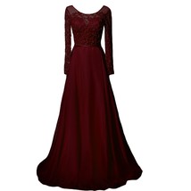 Kivary Sheer Long Sleeves A Line Women Formal Prom Dresses Beaded Evening Gowns  - £102.49 GBP