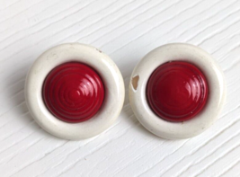 Vintage plastic White red Circle round Earrings clip ons flawed - £3.93 GBP