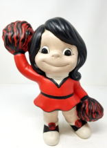 Cheerleader Poms Statue Figurine Handmade Painted Atlantic Mold Black Red 1970s - £13.69 GBP