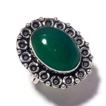 Green Onyx Oval Gemstone 925 Silver Overlay Handmade Oxidised Antique Ring US-9 - £8.61 GBP