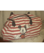 Vintage Striped 1980s Mickey Mouse Duffle Bag Leather Handles Red And Wh... - $24.99