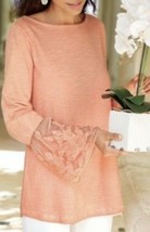 Soft Surroundings Genius Sheer Shirt Bell Sleeve size L Large Coral style 2AT46 - £26.71 GBP