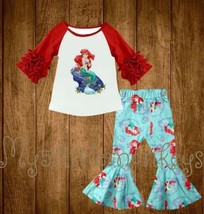 NEW Ariel Little Mermaid Ruffle Sleeve Shirt &amp; Bell Pants Boutique Outfit Set  - £4.78 GBP+