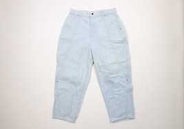 Vintage 70s Streetwear Womens 16 Petite Distressed Wide Leg Chambray Jea... - $39.55