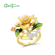 Silver Rings For Women Genuine 925 Sterling Silver Glamorous Yellow Flower Charm - £41.97 GBP