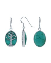 Silver Roots Oval Green Turquoise Tree of Life Sterling Silver Dangling Earrings - £53.98 GBP