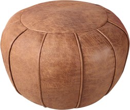 Dayer Home Unstuffed Round Leather Pouf, Supersoft Handmade Ottoman Faux - £28.76 GBP