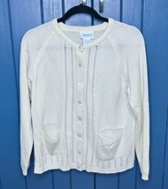 Vintage Cream Cardigan Sweater w Pockets Medium Sweet Coquette Cottagecore - £15.54 GBP