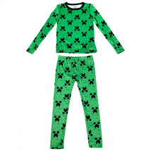Minecraft Creeper Face Block Boys 2-Piece Pajama Set Green - £15.92 GBP