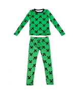 Minecraft Creeper Face Block Boys 2-Piece Pajama Set Green - £16.01 GBP