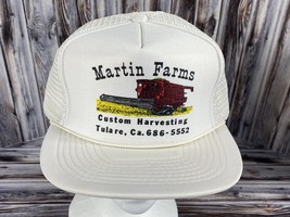Vintage Martin Farms Custom Harvesting Tulare CA White Snapback Trucker ... - $19.34