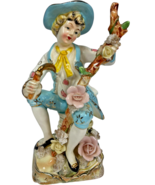 Tilso Japan ceramic 9&quot; figurine girl with blue dress &amp; hat flower stick ... - $27.55