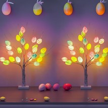 2 Pack Easter Pre lit Birch Tree 24 Inch 24 LED Battery Operated Tree with Color - £38.32 GBP