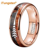 Classic, 6mm, Rose Gold Plated Tungsten with Double Wood Inlay Arrow Theme Ring - £29.56 GBP