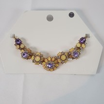 Forever 21 Floral Statement Necklace Purple &amp; Yellow Stones fairy Cottagecore - £13.74 GBP