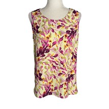 Halogen Sleeveless Tank Top Shell M Cream Purple Floral Round Neck Curve... - £14.74 GBP