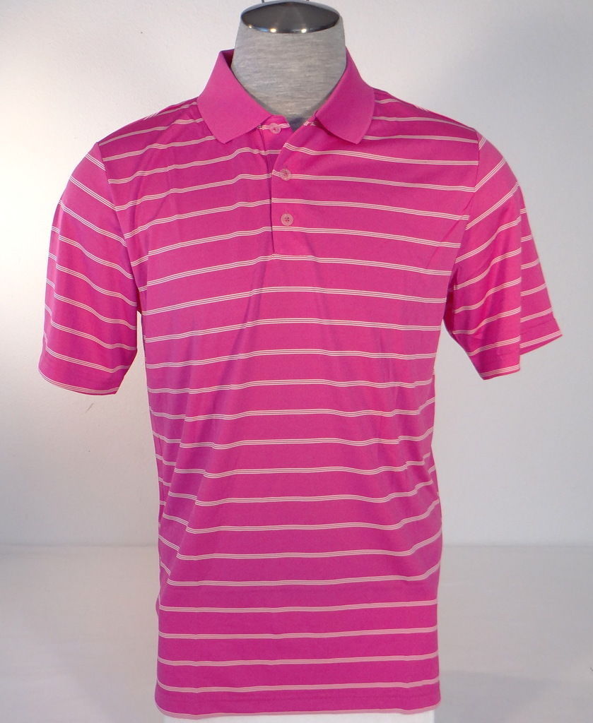 Adidas Golf PureMotion Pink & White Stripe Short Sleeve Polo Shirt Men's NWT - $69.99