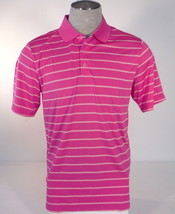 Adidas Golf PureMotion Pink &amp; White Stripe Short Sleeve Polo Shirt Men&#39;s NWT - £55.03 GBP