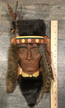 Native American Wall Decor with Fur Trim Wood Plaque Indian Chief Old Cu... - $68.59