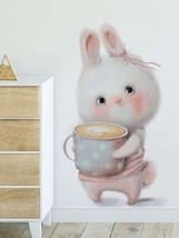 Bunny with a Cup Wall Sticker, Pastel Cute Rabbit Self-adhesive Sticker - $9.29