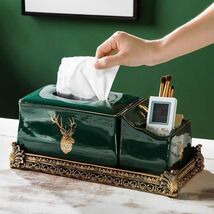 Luxury Ceramic Tissue Box and Remote Organizer, High-End Gold Deer Head ... - $299.00