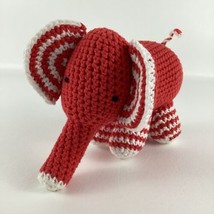 Handmade Crochet Elephant 8&quot; Stuffed Animal Toy Craft Red Stripe Handcra... - $21.00