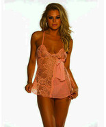 LACE BABY DOLL WITH ADJUSTABLE STRAPS &amp; MATCHING G-STRING PANTIES SET MANGO - $20.36 CAD