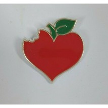 Vintage Red Heart Shaped Apple With Bite Out Of It Lapel Hat Pin - £3.45 GBP