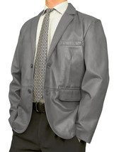 Men&#39;s Gray Genuine Lambskin Leather Blazer Coat Handmade Stylish Formal Party - £95.81 GBP+