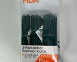 3 Pack Variety Lot HDX Indoor Extension Cords 6, 9, 15 ft foot Lengths G... - £10.69 GBP