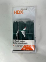 3 Pack Variety Lot HDX Indoor Extension Cords 6, 9, 15 ft foot Lengths G... - £10.61 GBP