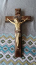 Antique Large 14&quot; Hanging Metal Crucifix Marked PARSONS - $96.03