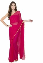 Women&#39;s Pure Chiffon Saree with Blouse Piece Party Wear Pink Color Pack 1 Sari - £13.78 GBP