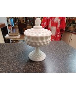 Vintage Fenton Hobnail Milk Glass Pedestal Lidded Candy Dish 8 1/2&quot; Footed - $54.29 CAD