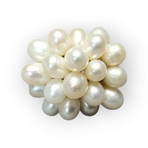 Vintage Faux Pearl Cha Cha Ring Bead Cluster Silver-tone Adjustable Ring Fashion - £15.57 GBP