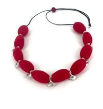 Red felt ball necklace with silver metal spacers beads,  one of a kind lightweig - £51.14 GBP