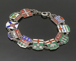 925 Sterling Silver - Vintage Enamel Coat Of Arms Chain Bracelet - BT7153 - £116.83 GBP