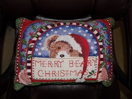 Xmas Christmas Merry Beary Chirstmas Pillow  EUC - £10.89 GBP