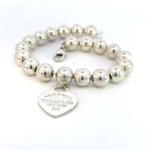 Tiffany &amp; Co Estate Ball Bracelet with Heart Charm Sterling Silver 8 mm TIF611 - £281.83 GBP
